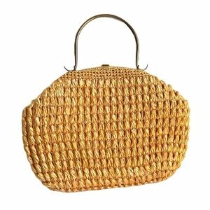 Vintage Raffia Purse Woven Straw Bag 1960’s Retro Summer Mod‎ Top Handle